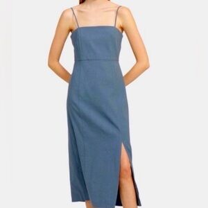 Theory‎ Clean Strap Dress Linen Blend In Steel Soft Crunch Blue Size 10 NWT